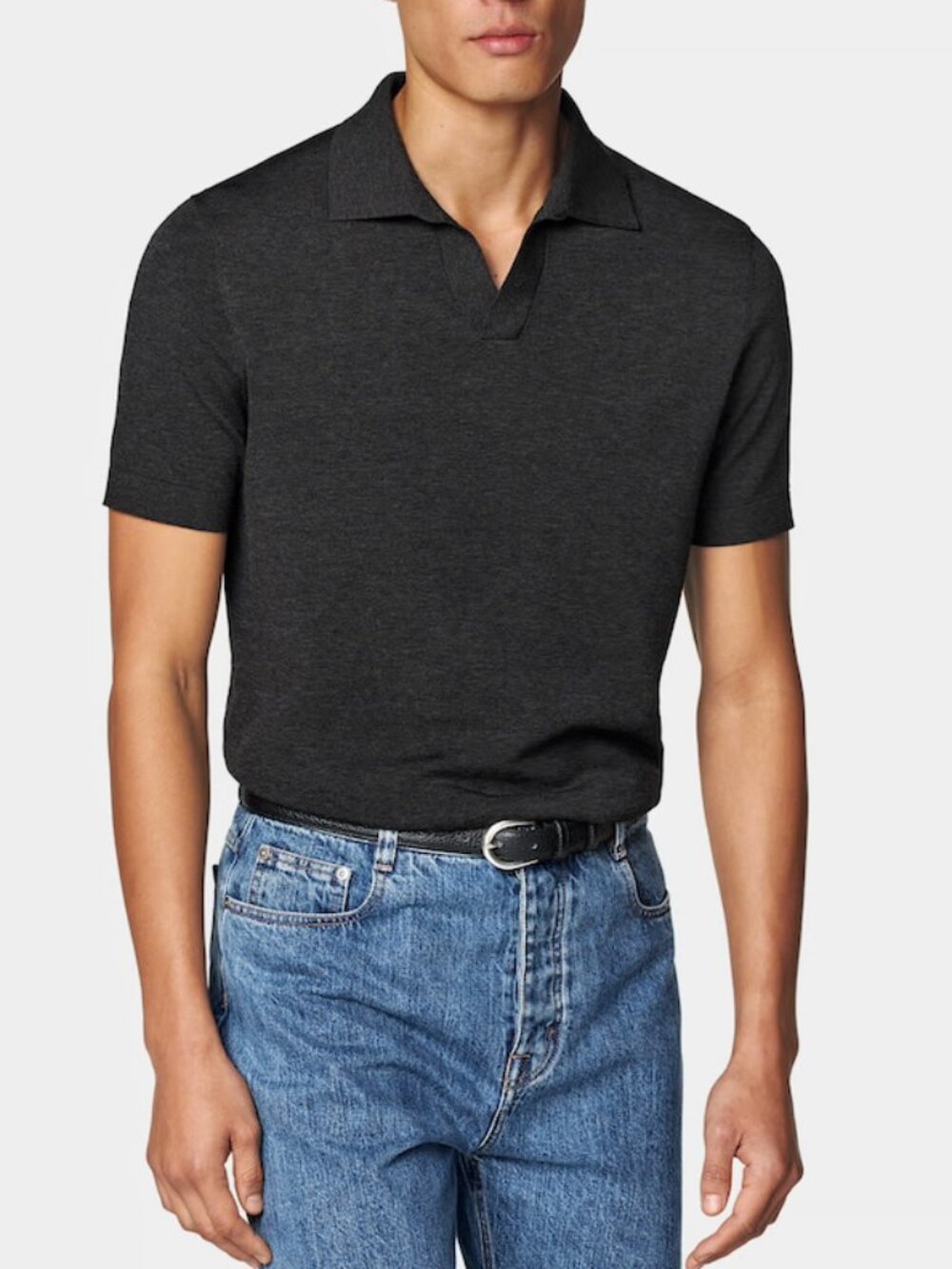 Suitsupply Dark Grey Buttonless Polo in Medium